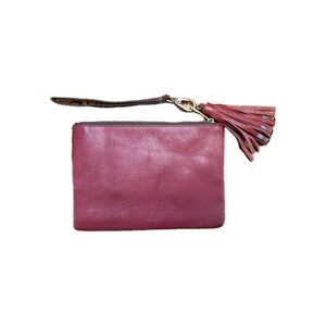Fossil Maroon Red Cow Hide Leather Wristlet Pouch with tassel 7.5" X 5.5"